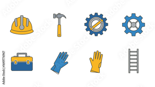Construction Tools Illustration: A comprehensive illustration showcases essential construction tools, ideal for conveying concepts related to building, maintenance, and industry.