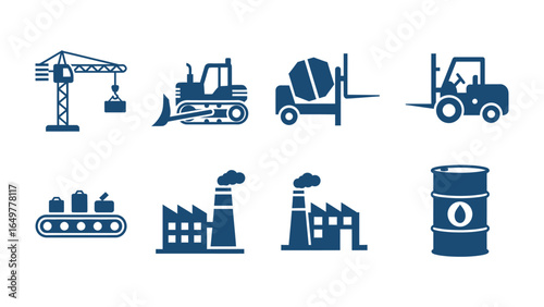 Construction Industry Icons: A collection of graphic icons represents the tools of the trade in the construction industry, showcasing the backbone of infrastructural development.