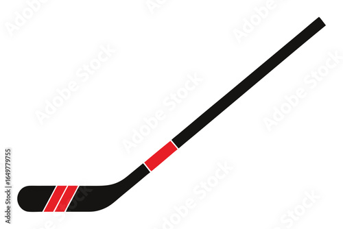 Simple illustration of a hockey stick with red accents on white background