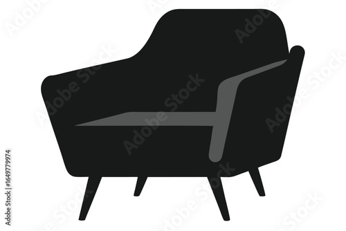 Dark and Cozy Modern Armchair with Wooden Legs Illustration on White