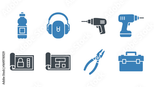 Tool Icons for DIY Projects: Featuring essential icons for renovation work and DIY projects, this set illustrates the items, meticulously and stylishly crafted, offering a clear and concise view.