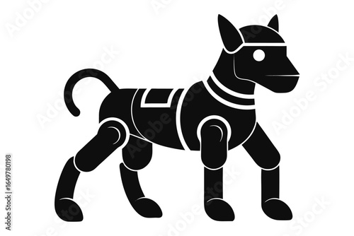 Stylized dog robot silhouette with segmented body and curious futuristic design