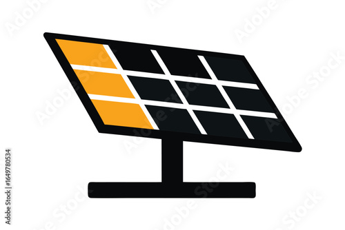 Isolated solar panel with black frame and orange panels on white backdrop