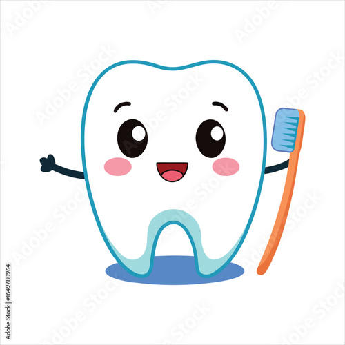 Smiling Tooth Holding Toothbrush Cartoon Vector