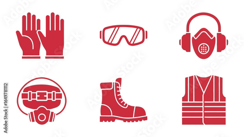 Safety Equipment Silhouette: A curated collection of essential safety gear, rendered in a minimalist, silhouette style, emphasizing the importance of protection in hazardous environments.