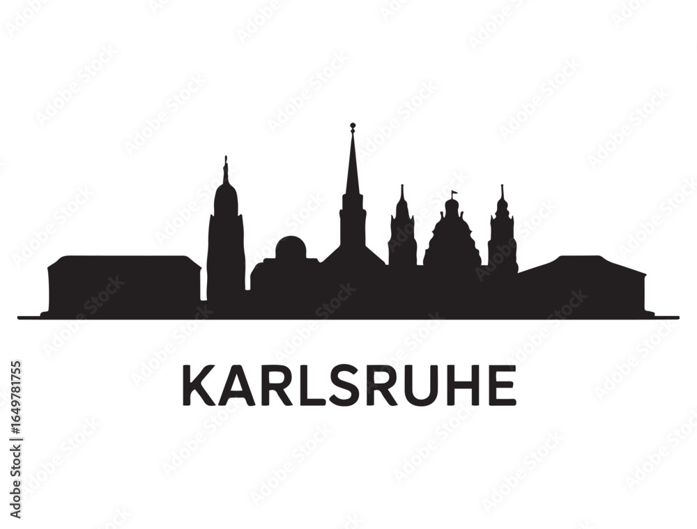 Fototapeta premium Karlsruhe skyline silhouette. Black Karlsruhe city. Vector black silhouette. with white background