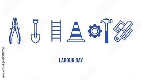 Labour Day Symbolism: A structured arrangement of iconic tools and symbols of labor, representing the strength and dedication of hardworking individuals. 