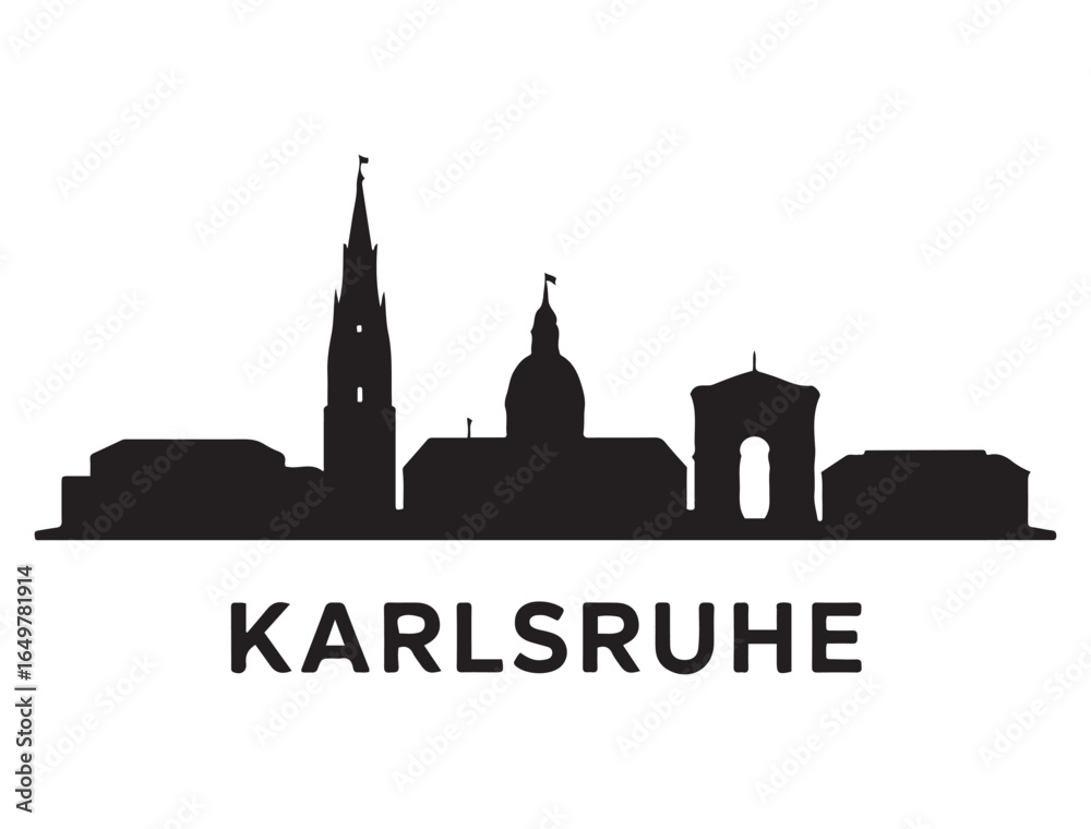 Naklejka premium Karlsruhe skyline silhouette. Black Karlsruhe city. Vector black silhouette. with white background