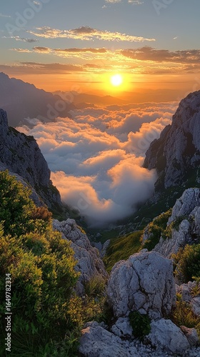 Majestic Sunset over a Sea of Clouds in the Mountains