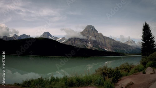 Scenic mountain lake with turquoise water and mountain reflections, Canadian Rockies