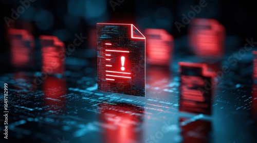 Digital Document Security Alert Warning System Cybersecurity Threat Red Alert File Data Breach