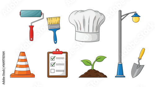 Diverse Icon Array: A visually dynamic ensemble of meticulously crafted vector icons, artfully arranged against an artful backdrop.