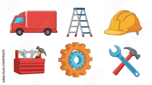 Construction and Repair Elements: A curated array of essential tools and equipment, showcasing the core elements needed for construction, repair, and various maintenance tasks. 