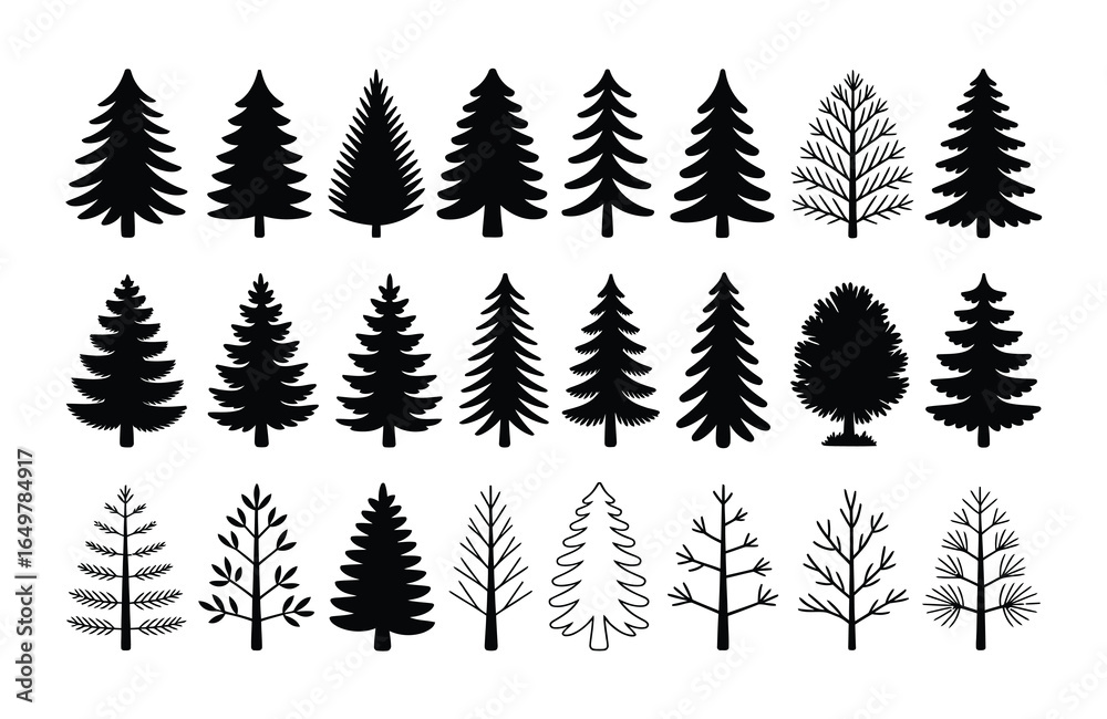 Fototapeta premium Diverse Collection of Tree Silhouettes and Outlines