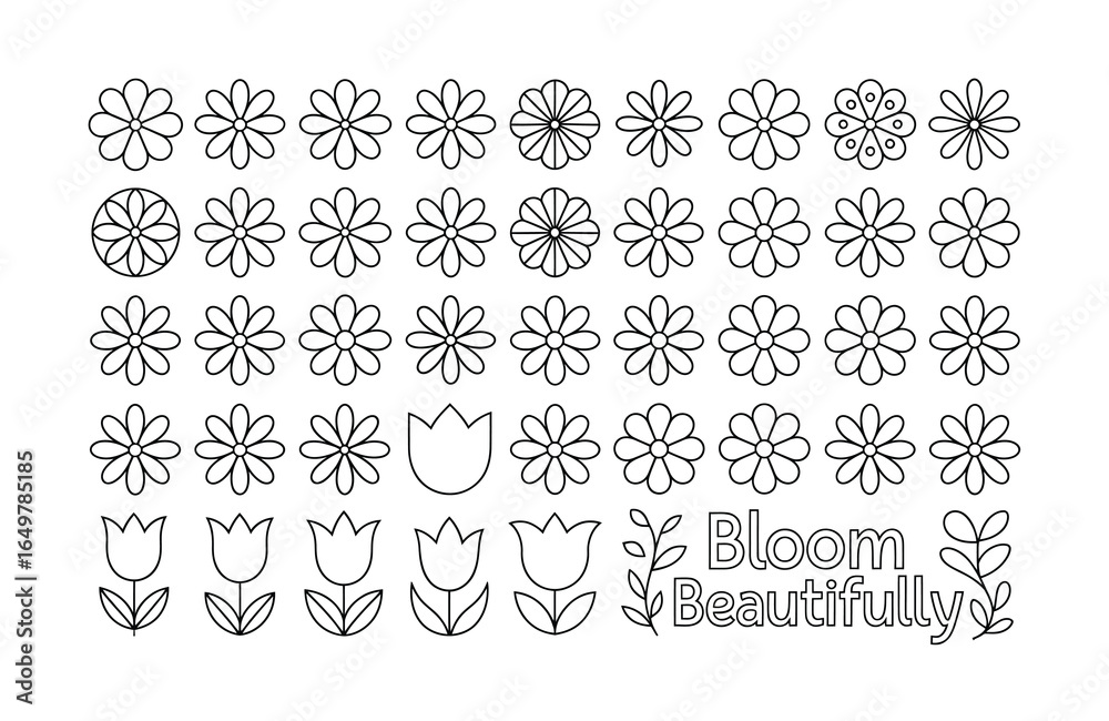 Fototapeta premium Outline Flowers Tulips and Text Bloom Beautifully floral
