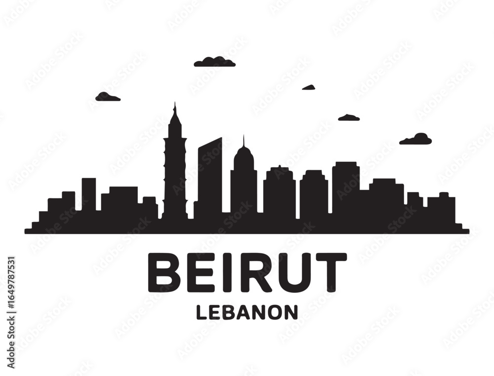 Fototapeta premium Beirut skyline horizontal banner. Beirut, Lebanon. Vector template for your design. Vector black silhouette. with white background
