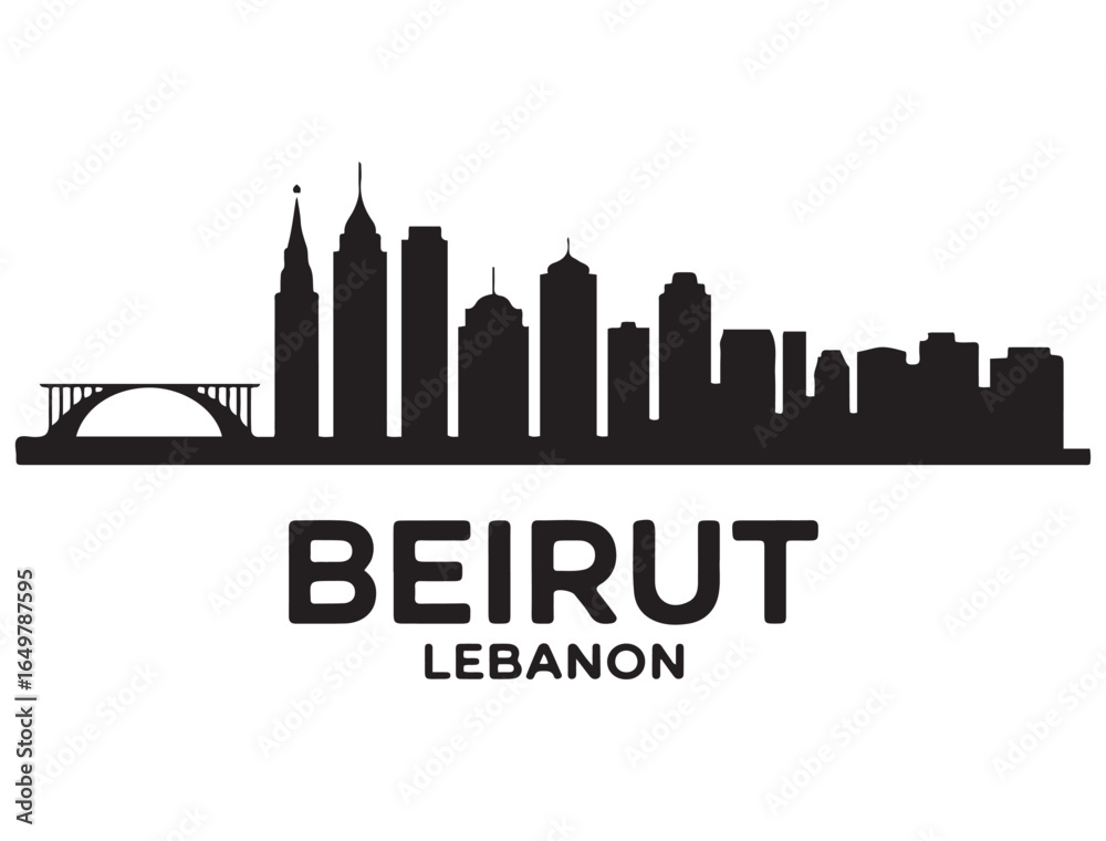 Fototapeta premium Beirut skyline horizontal banner. Beirut, Lebanon. Vector template for your design. Vector black silhouette. with white background