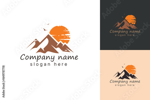 New safari logo, creative hill sun bird logo template