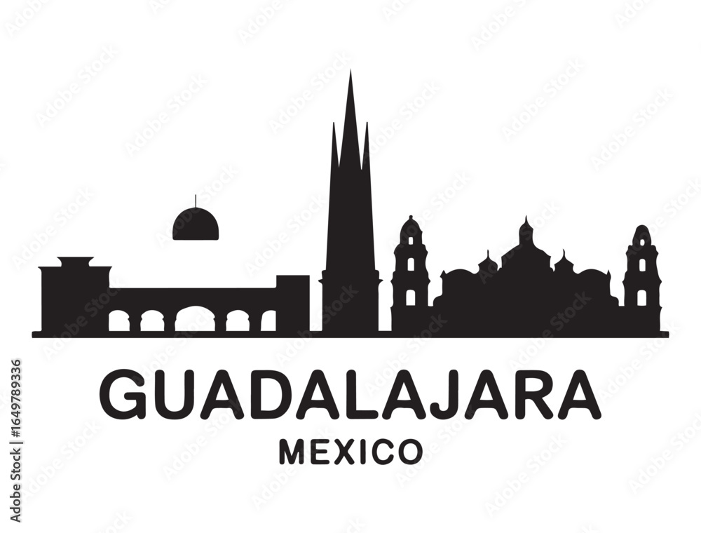 Fototapeta premium Guadalajara skyline horizontal banner. Guadalajara, Mexico. Vector template for your design. Vector black silhouette. with white background