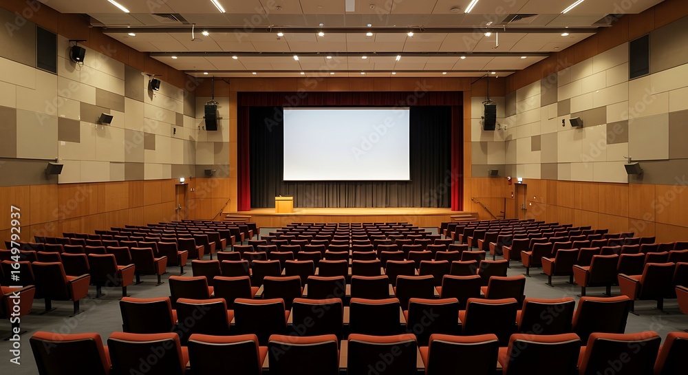 Naklejka premium Empty Auditorium with Stage and Seats Ready for an Event