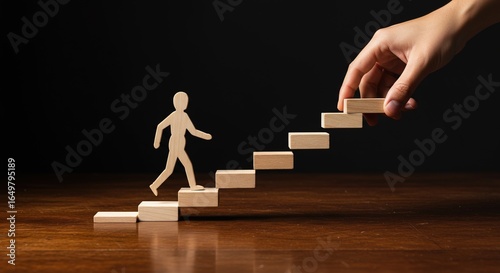 A helping hand guiding career growth and personal development up the stairs of success and achievement