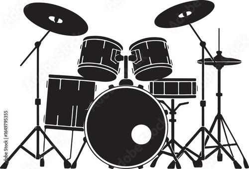 Detailed Vector Illustration of a Complete Drum Kit with Various Components