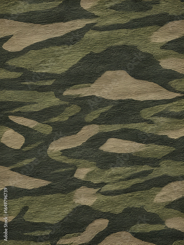 Rugged, worn, and weathered military camouflage fabric background with subtle texture and muted earthy tones, evoking a