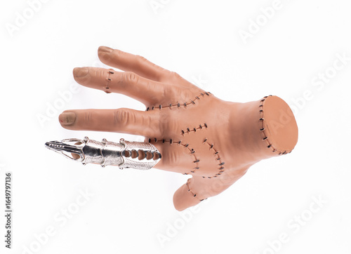 halloween hand Thing with jewelry rings isolated on white background