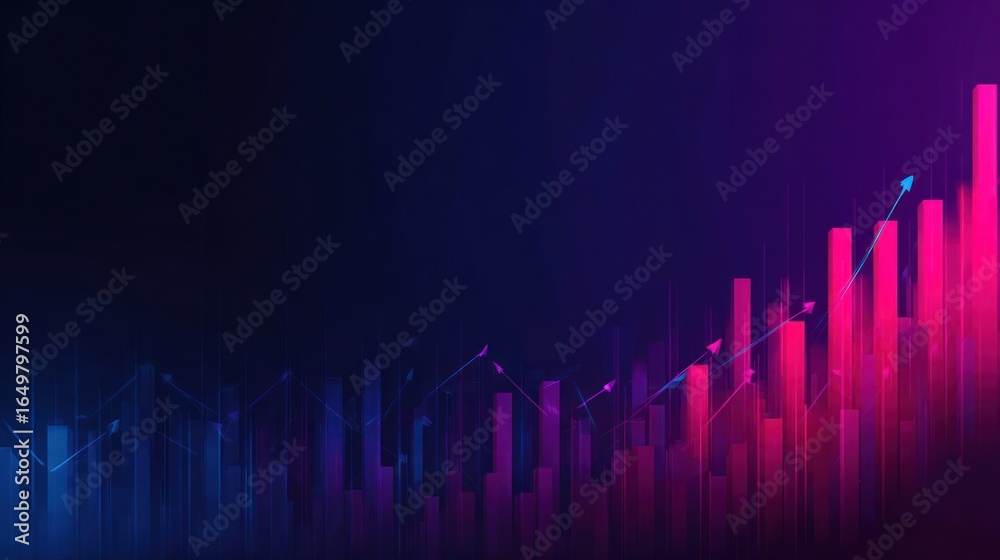 Naklejka premium Abstract Growth Chart: Neon Pink & Blue Financial Success Visualization