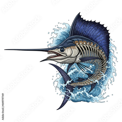 marlin skeleton sailfish fishing illustration logo vector image t shirt