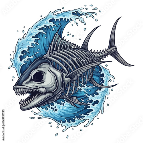 tuna skeleton fishing illustration logo vector image t shirt
