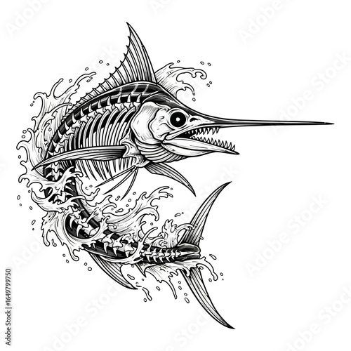 marlin skeleton sailfish fishing illustration logo vector image t shirt