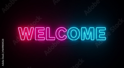 Retro neon sign of WELCOME in 80s style