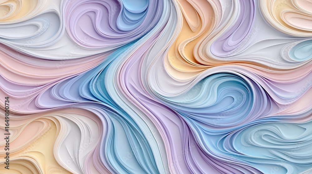 Obraz premium A swirling pattern of pastel colors creates a dreamy, abstract background, ideal for use in artistic projects, website designs, and branding materials needing a calm, elegant touch,