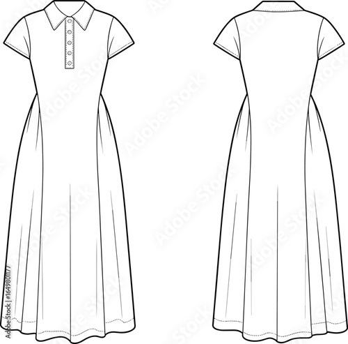 Elegant casual dress with polo collar, front button design, flowy skirt, perfect for spring, summer, comfortable daily wea