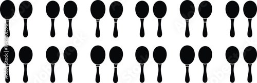 Maracas silhouette pattern, black musical instrument icons, grid layout, Latin percussion design, seamless background, symmetry, rhythm, dance, festive