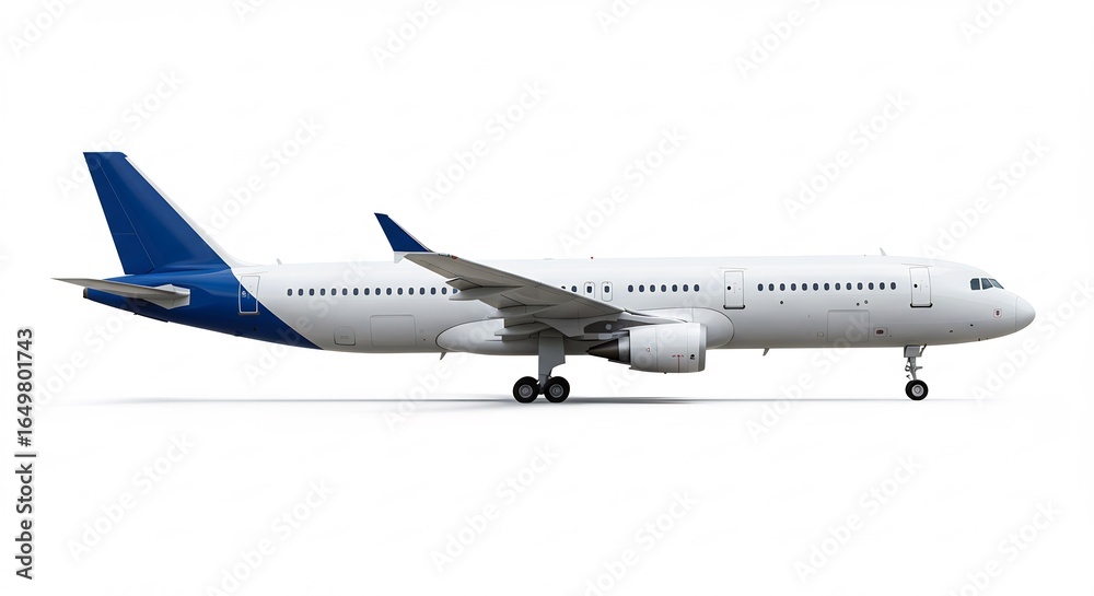 Obraz premium Sleek white passenger jet poised for takeoff bright sunlight. AI Generated