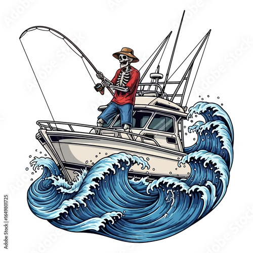 skeleton angler fishing illustration logo vector image t shirt