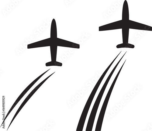 Two airplane icons taking off with trails