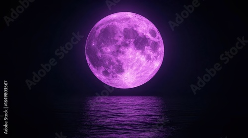 Wallpaper Mural A vibrant purple moon reflects on calm waters, creating a serene, mystical atmosphere, Ideal for themes of fantasy, nightscapes, or relaxation, Perfect for digital art, posters Torontodigital.ca