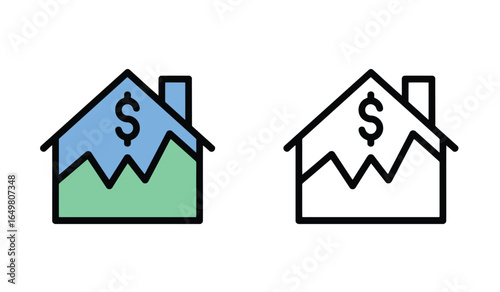Illustrations of Home Price Trends Featuring Dollar Signs and Line Graphs Inside House Icon