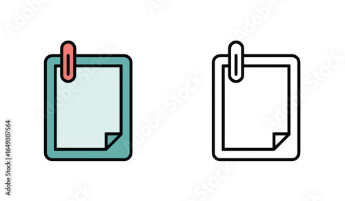Sticky Note Icons Illustration with Paper Clip Attachments Office Supplies Design Concepts