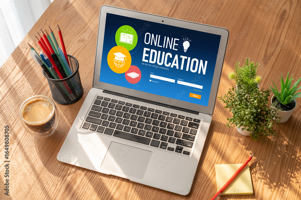 Fototapeta premium E-learning website with modish sofware for student to study online on the internet network