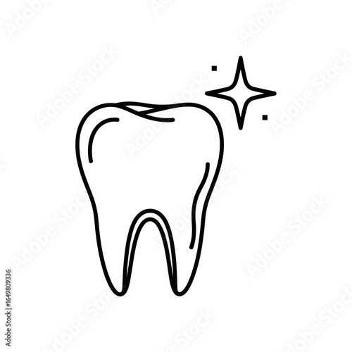 Clean tooth icon with sparkle, representing dental health and hygiene, isolated on white background, vector illustration