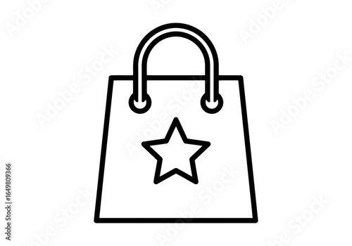 Simple outline icon of a shopping bag with a star on it, isolated on a white background, representing retail and commerce, vector illustration
