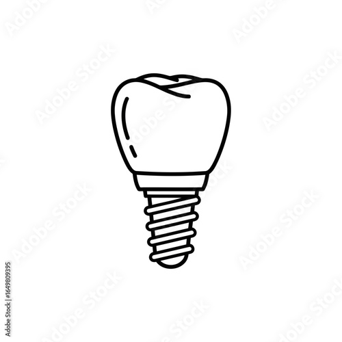 Line art illustration of a dental implant, a surgical fixture that is placed into the jawbone to support a dental prosthesis, isolated on white background, vector illustration