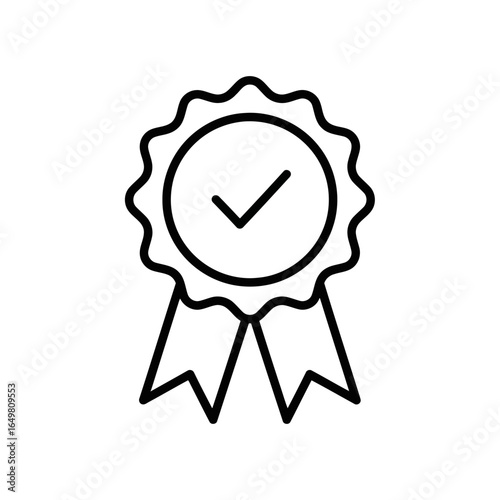 Award ribbon with check mark icon, symbolizing quality, excellence, and success, isolated on a white background, vector illustration