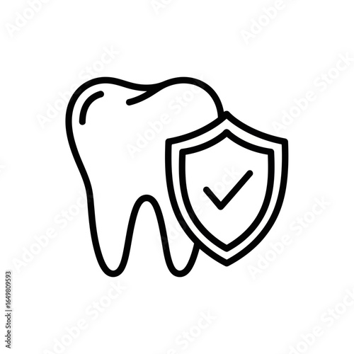 Icon of a tooth with a shield and checkmark, symbolizing dental protection and oral health, isolated on white background, vector illustration
