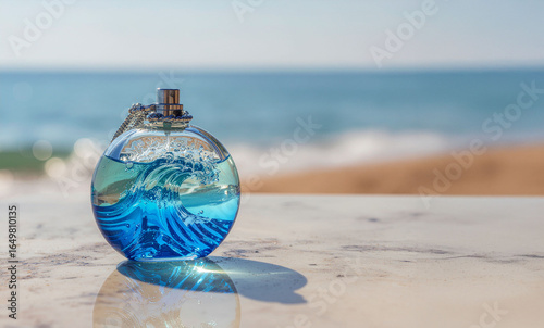 perfume bottle on the beach
