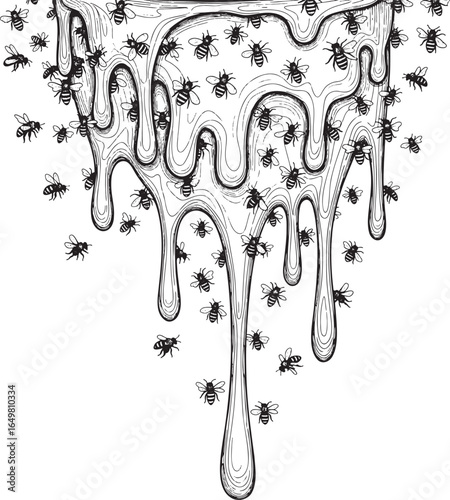 Abstract Dripping Honey with Swarming Bees